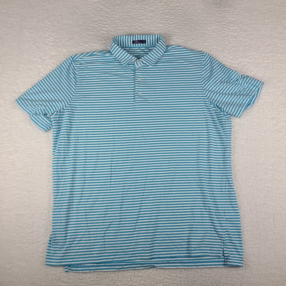 Johnnie-O Polo Shirt Mens 2XL XXL Light Blue Striped Performance Short Sleeve